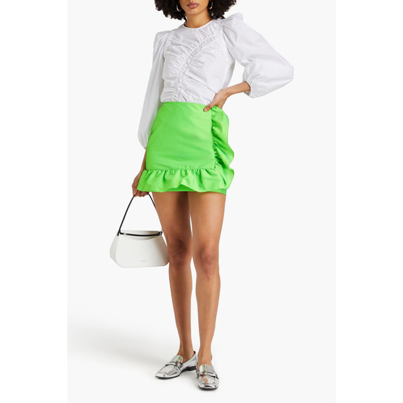 Sandro Tafetta High Waisted Ruffle Mini Skirt Bright Green Women's 38 FR / US 6 - Picture 1 of 7
